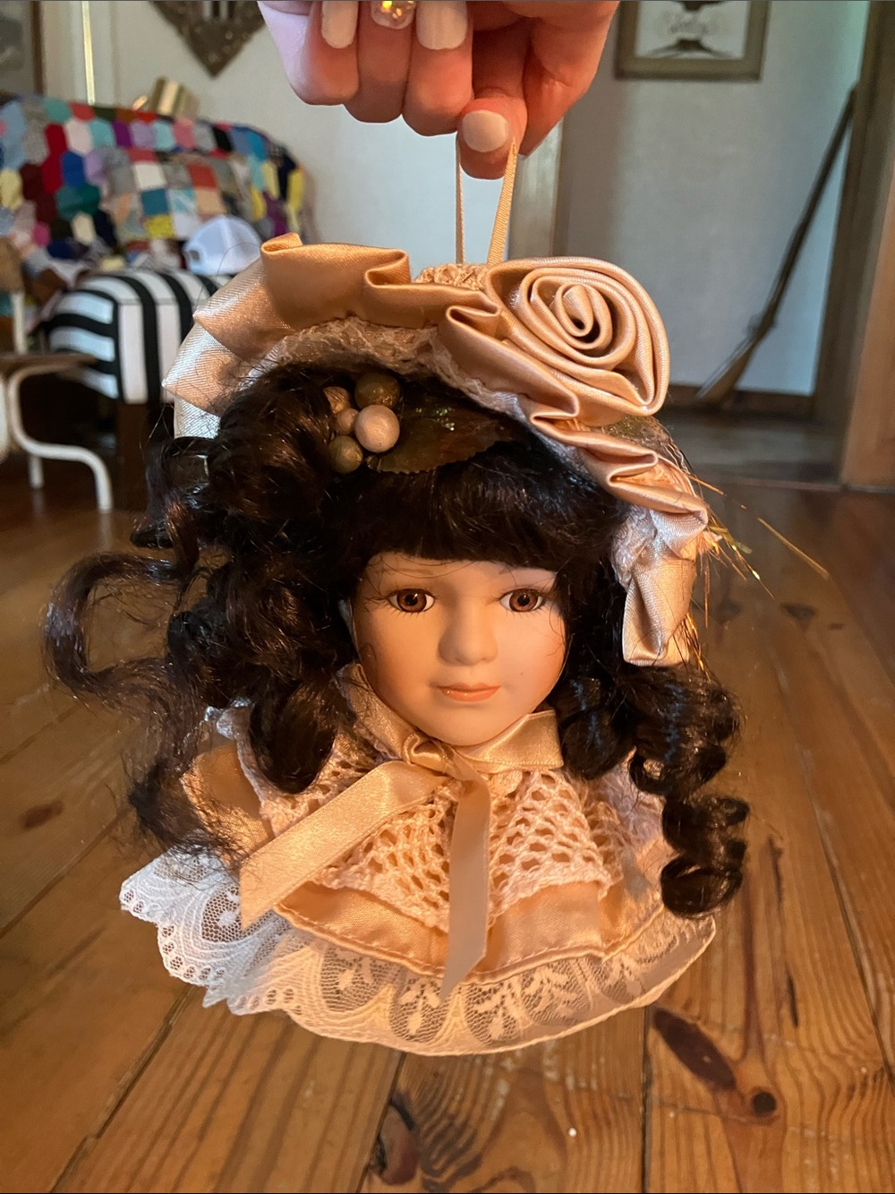 Porcelain Doll Holiday Ornament in Champagne
